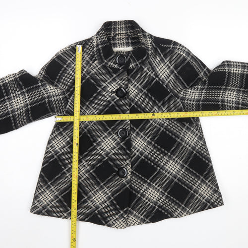 George Women's Black Check Wool Blend Pea Coat Size 10 Classic Style