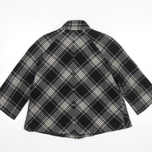 George Women's Black Check Wool Blend Pea Coat Size 10 Classic Style