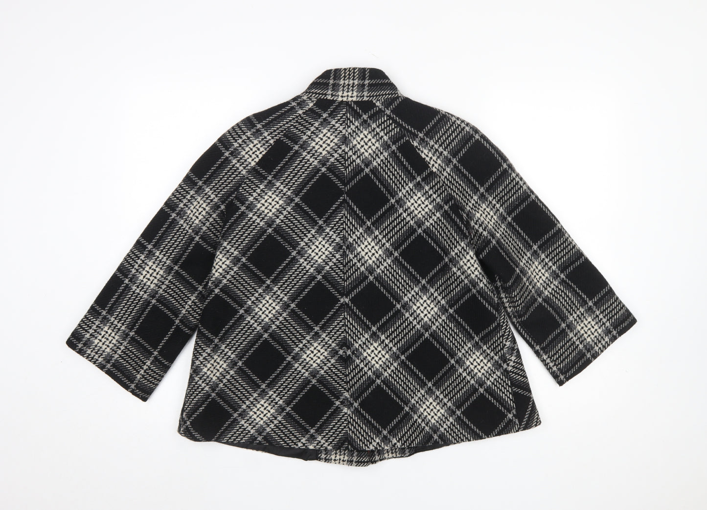 George Women's Black Check Wool Blend Pea Coat Size 10 Classic Style