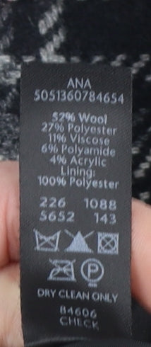 George Women's Black Check Wool Blend Pea Coat Size 10 Classic Style