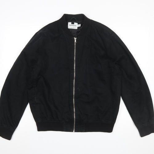 Topman Men Black L Bomber Jacket Cotton Zip Casual