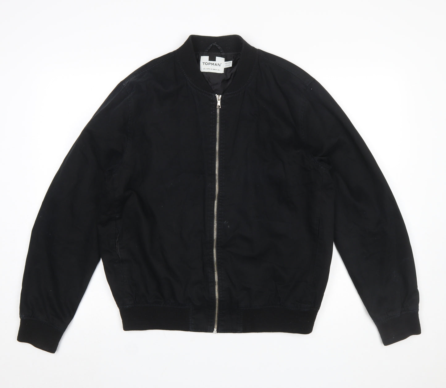 Topman Men Black L Bomber Jacket Cotton Zip Casual