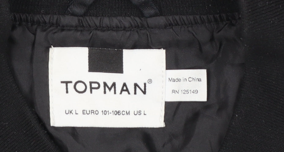 Topman Men Black L Bomber Jacket Cotton Zip Casual