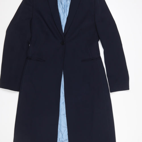 Hyphen Women's Navy Blue Long Overcoat Size 10 Lined Single-Breasted