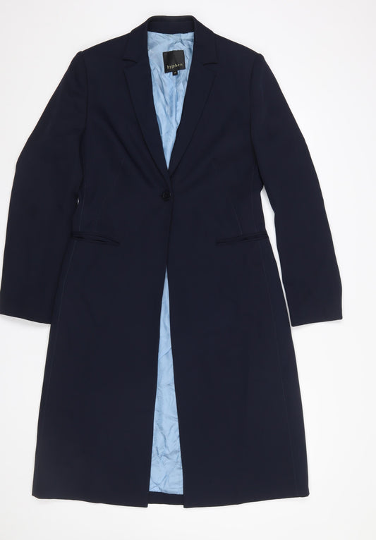Hyphen Women's Navy Blue Long Overcoat Size 10 Lined Single-Breasted