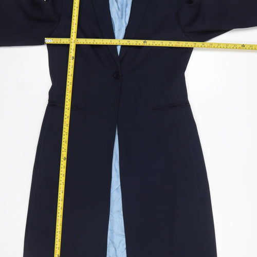 Hyphen Women's Navy Blue Long Overcoat Size 10 Lined Single-Breasted