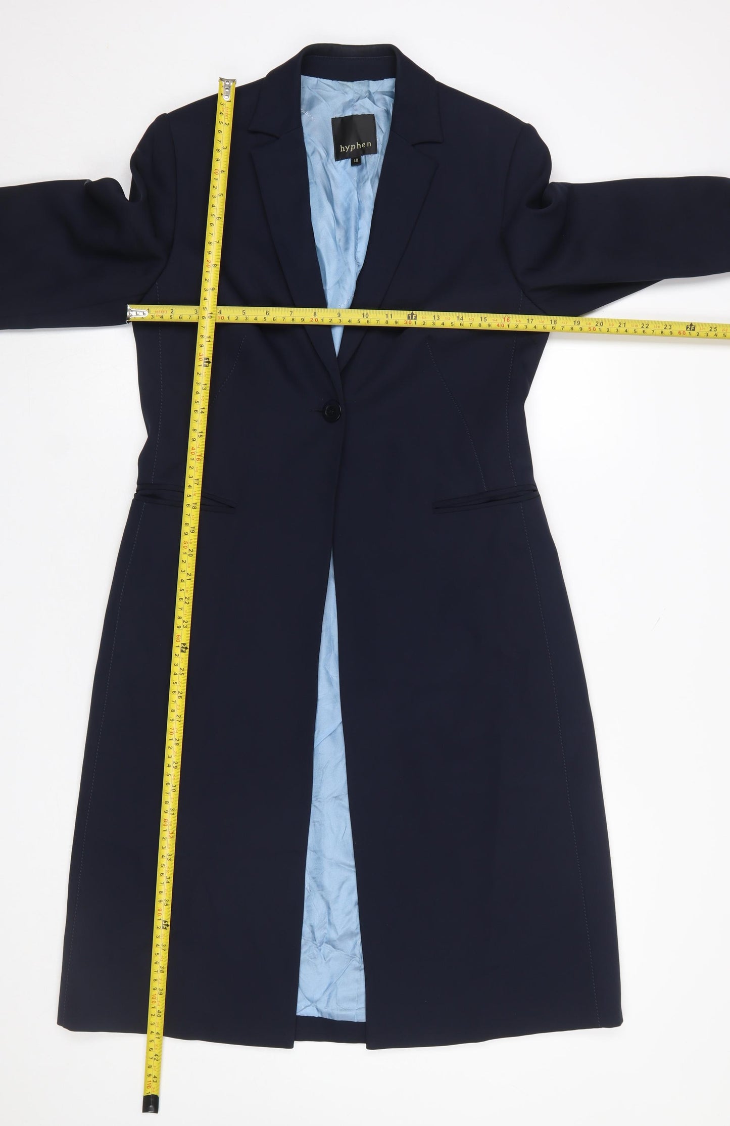 Hyphen Women's Navy Blue Long Overcoat Size 10 Lined Single-Breasted