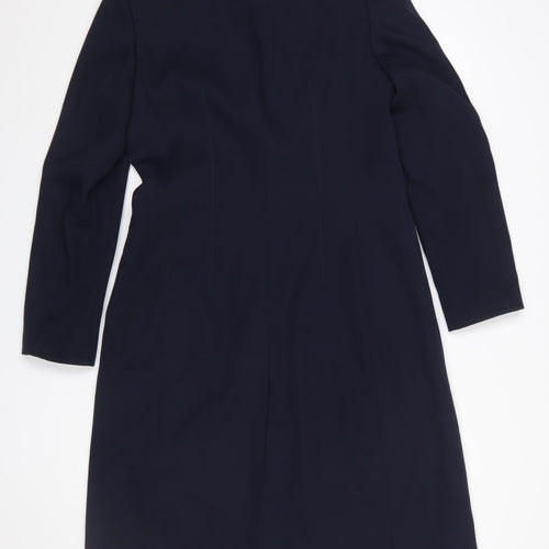 Hyphen Women's Navy Blue Long Overcoat Size 10 Lined Single-Breasted