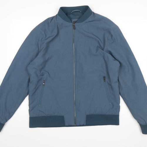 Marks and Spencer Men’s Blue Bomber Jacket Size L Polyester Zip Pockets