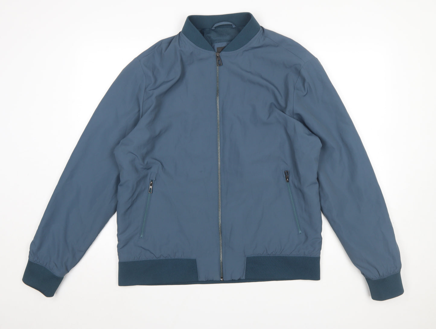 Marks and Spencer Men’s Blue Bomber Jacket Size L Polyester Zip Pockets