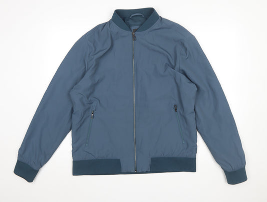 Marks and Spencer Men’s Blue Bomber Jacket Size L Polyester Zip Pockets