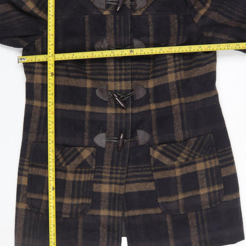 Marks and Spencer Women’s Brown Check Wool Blend Hooded Duffle Coat UK 16