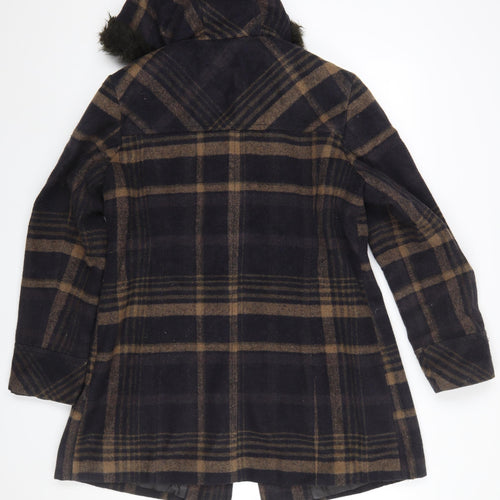 Marks and Spencer Women’s Brown Check Wool Blend Hooded Duffle Coat UK 16