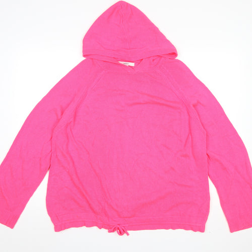 NEXT Women Pink Hooded Pullover Jumper Size L Acrylic Linen Knit