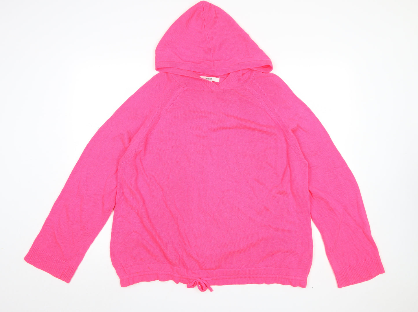 NEXT Women Pink Hooded Pullover Jumper Size L Acrylic Linen Knit