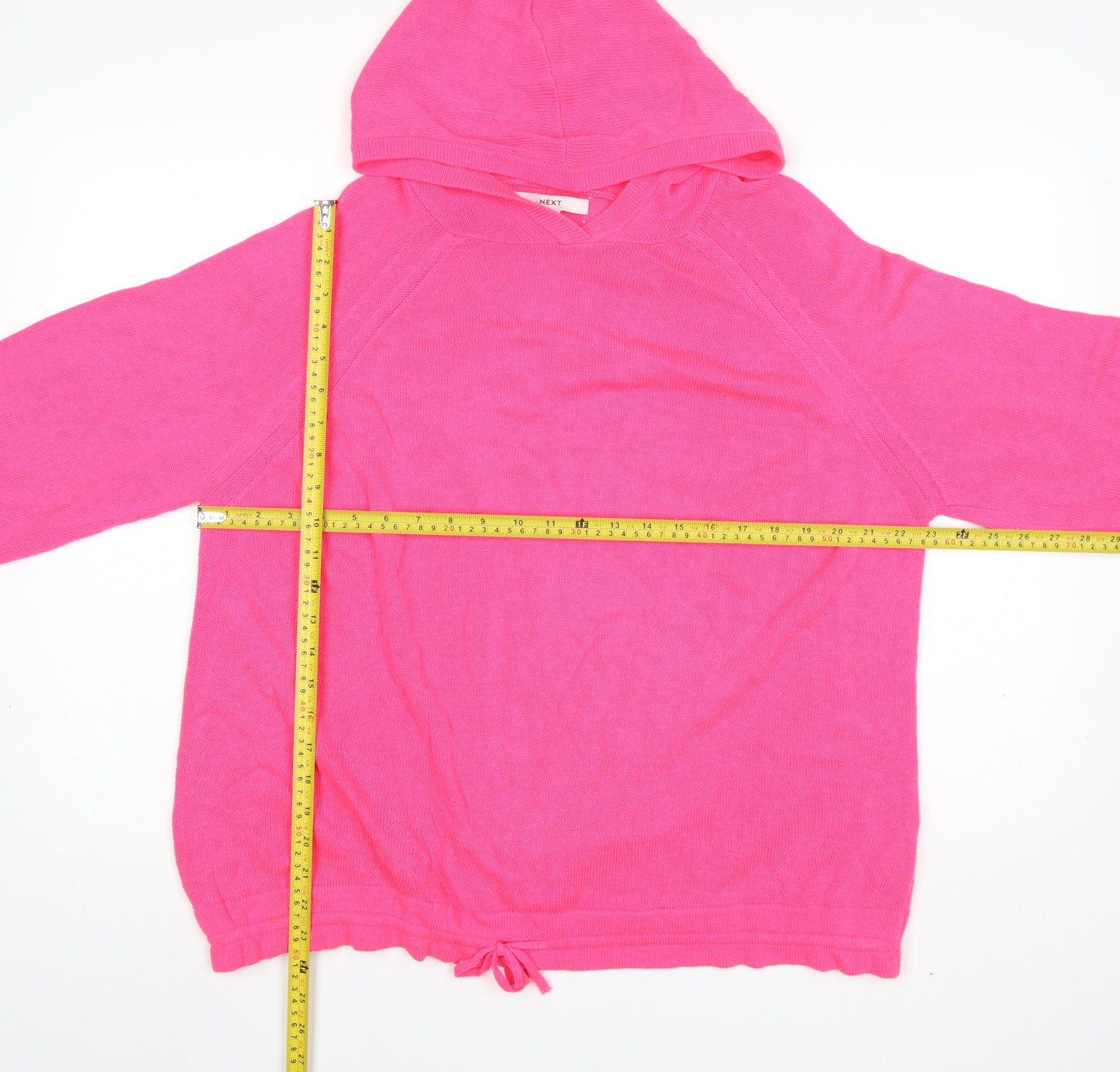 NEXT Women Pink Hooded Pullover Jumper Size L Acrylic Linen Knit