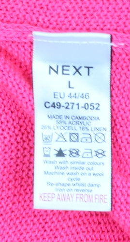 NEXT Women Pink Hooded Pullover Jumper Size L Acrylic Linen Knit