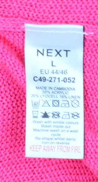 NEXT Women Pink Hooded Pullover Jumper Size L Acrylic Linen Knit