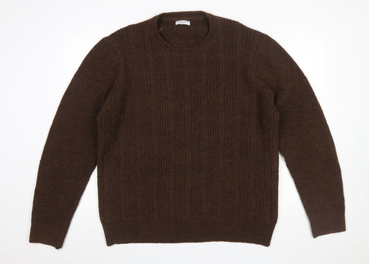 Seinse Men's Brown XL Cable-Knit Crew Neck Jumper