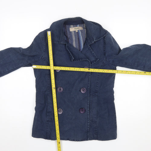 Kew Women's Blue Cotton Pea Coat Jacket Size 8 Button Front