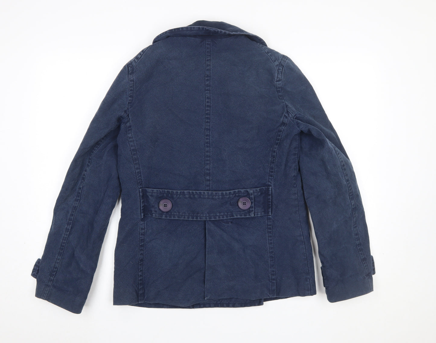 Kew Women's Blue Cotton Pea Coat Jacket Size 8 Button Front