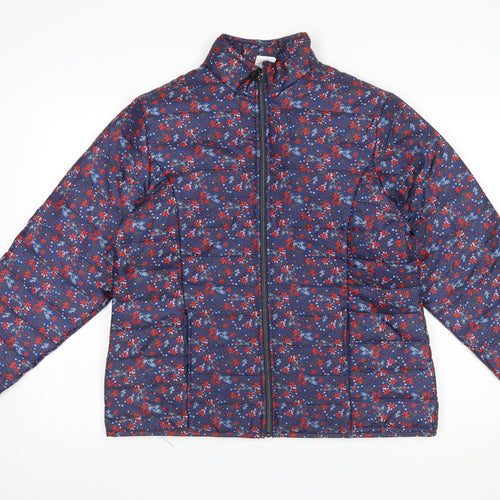 Anne De Lançay Womens Blue Floral Puffer Jacket M Full Zip Quilted