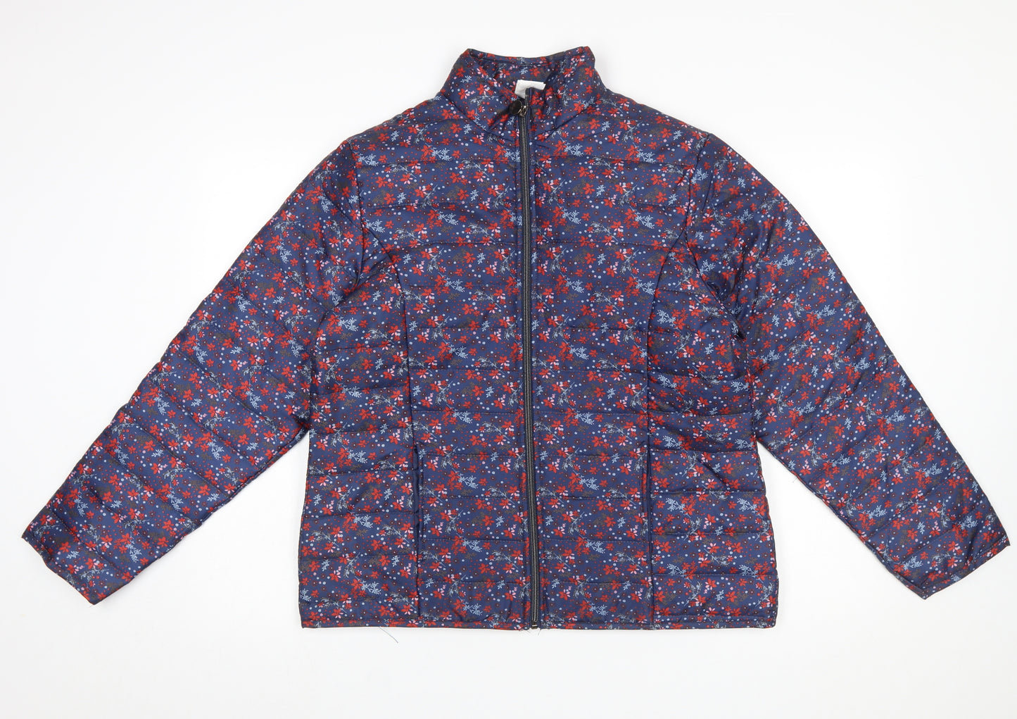 Anne De Lançay Womens Blue Floral Puffer Jacket M Full Zip Quilted