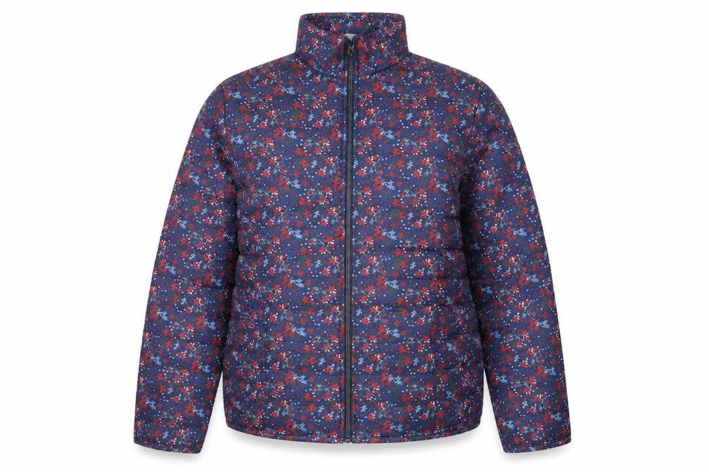 Anne De Lançay Womens Blue Floral Puffer Jacket M Full Zip Quilted