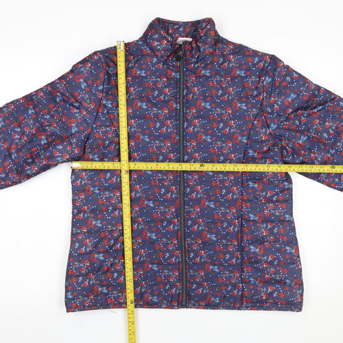 Anne De Lançay Womens Blue Floral Puffer Jacket M Full Zip Quilted