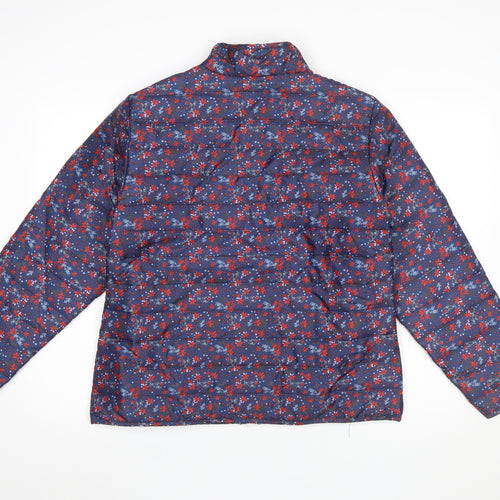 Anne De Lançay Womens Blue Floral Puffer Jacket M Full Zip Quilted