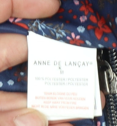 Anne De Lançay Womens Blue Floral Puffer Jacket M Full Zip Quilted