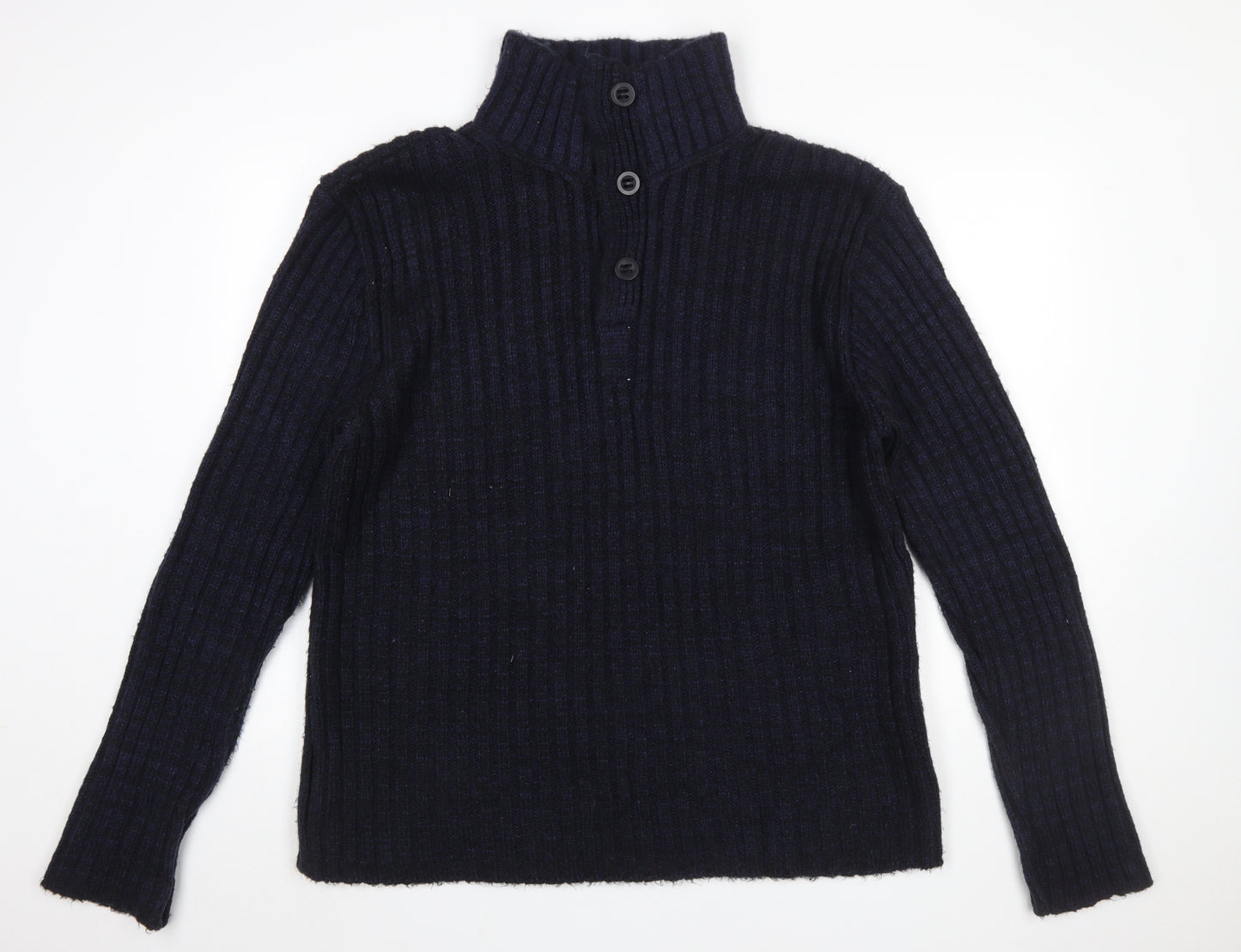 John Lewis Men Blue XL Henley High Neck Ribbed Jumper