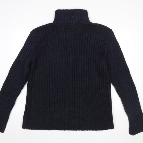 John Lewis Men Blue XL Henley High Neck Ribbed Jumper