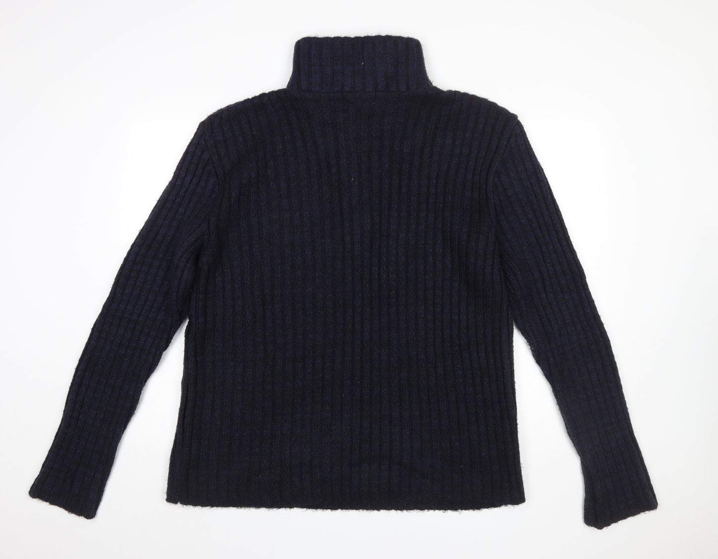 John Lewis Men Blue XL Henley High Neck Ribbed Jumper