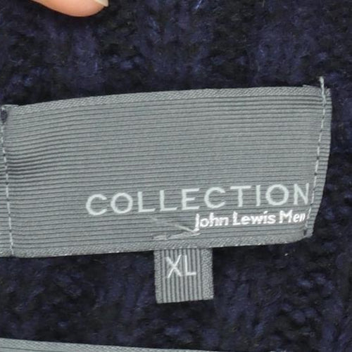 John Lewis Men Blue XL Henley High Neck Ribbed Jumper