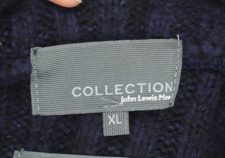 John Lewis Men Blue XL Henley High Neck Ribbed Jumper