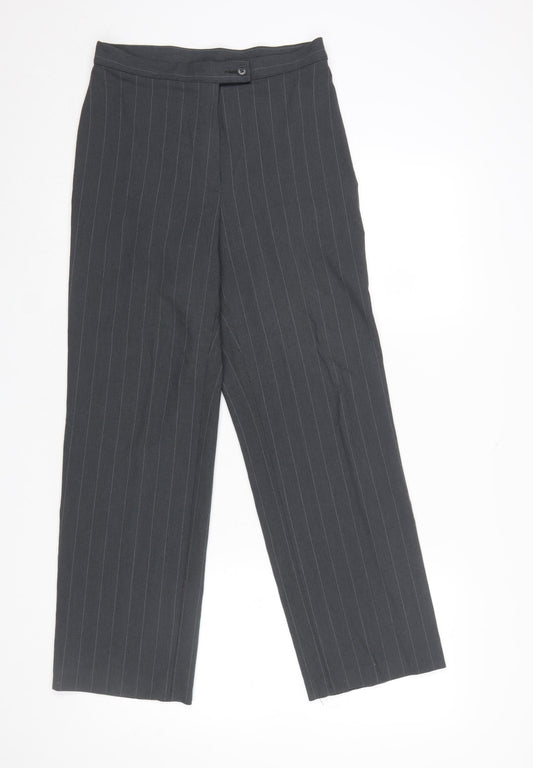 Marks and Spencer Women Grey Pinstripe Regular Fit Trousers Size 10 Short