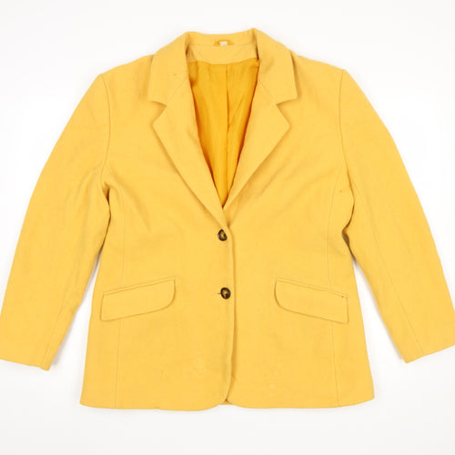 Compliments Women Yellow Wool Blazer Size 16 Single-Breasted Jacket