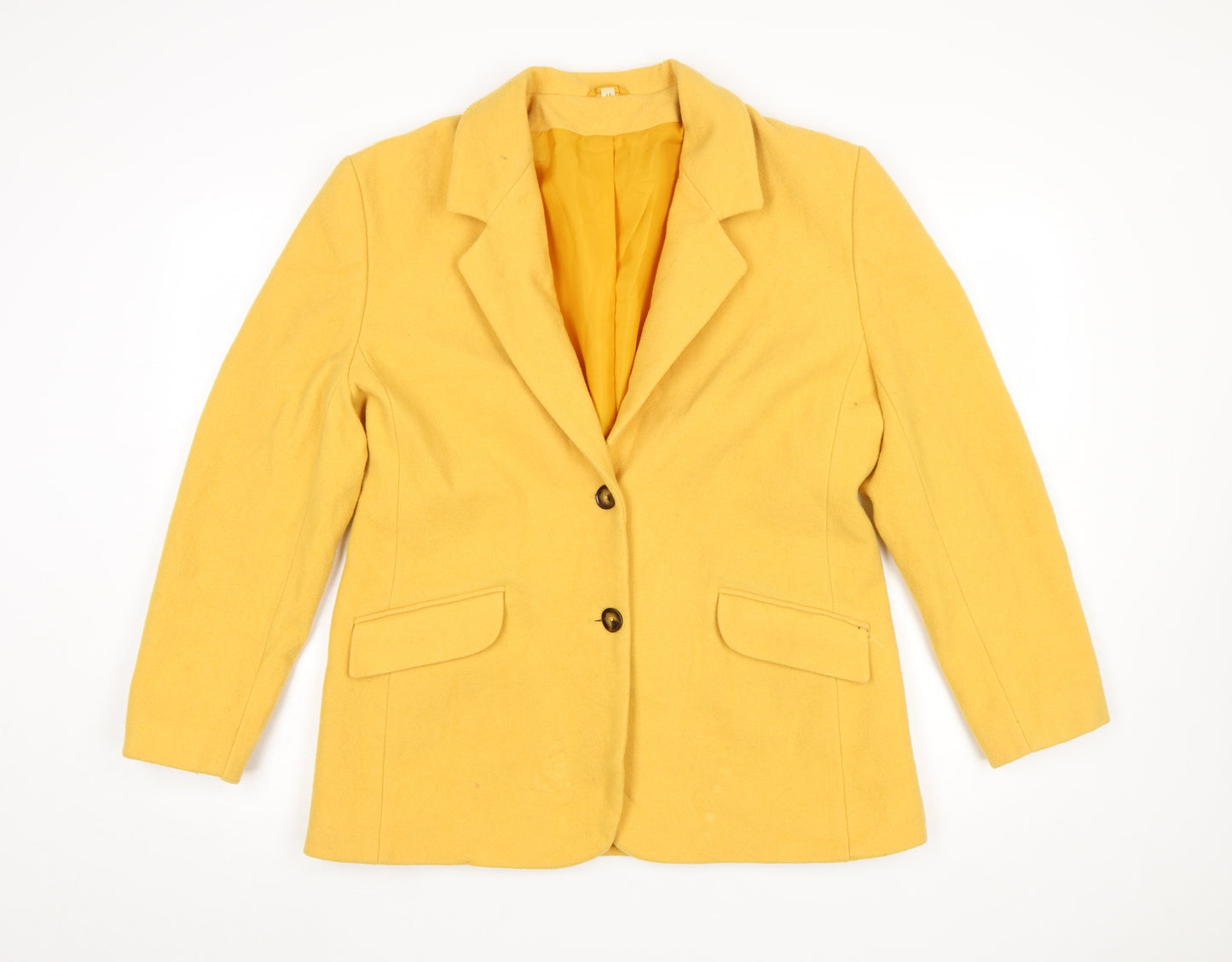Compliments Women Yellow Wool Blazer Size 16 Single-Breasted Jacket