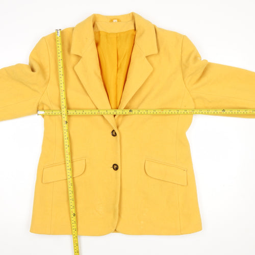 Compliments Women Yellow Wool Blazer Size 16 Single-Breasted Jacket