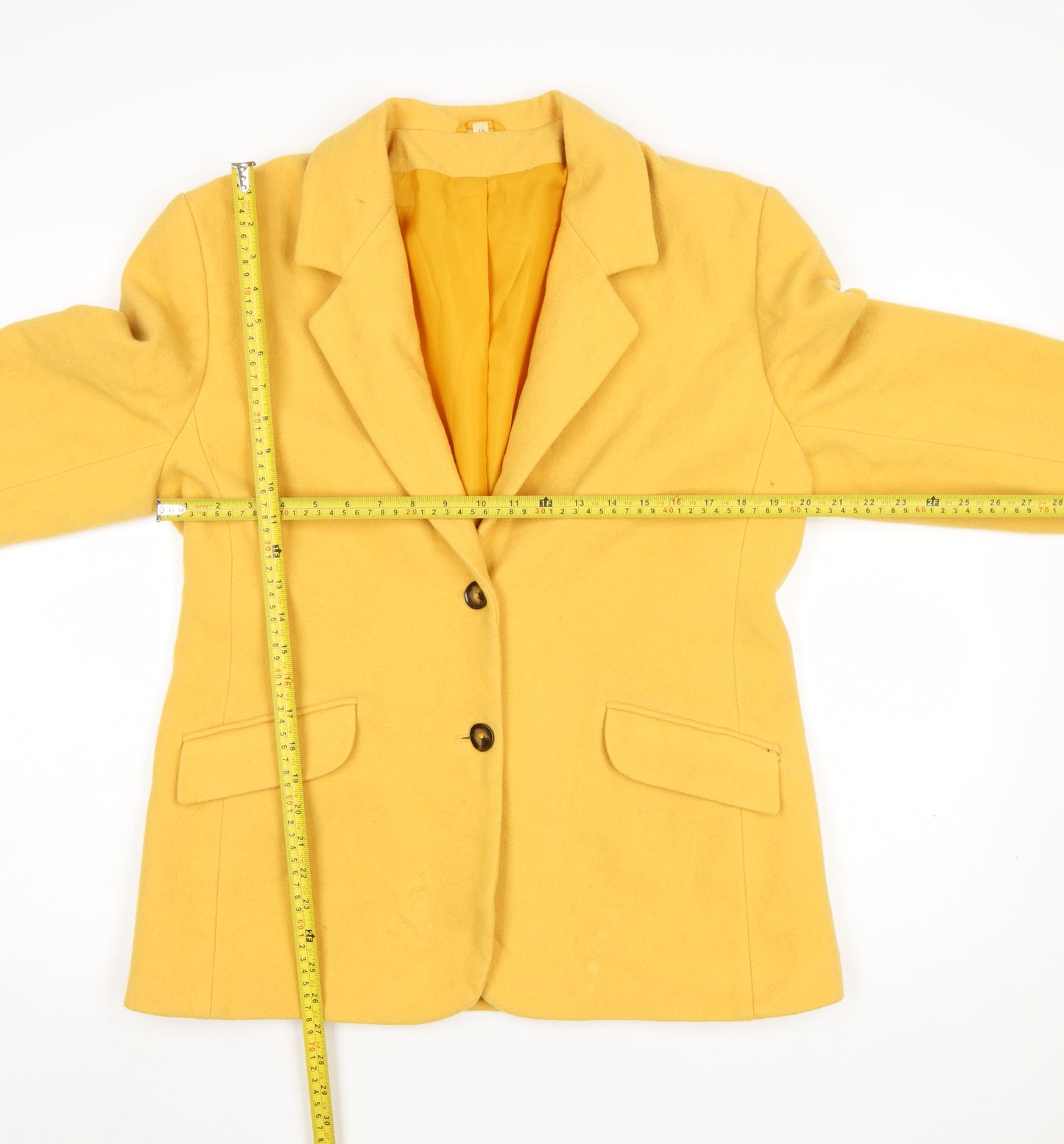 Compliments Women Yellow Wool Blazer Size 16 Single-Breasted Jacket