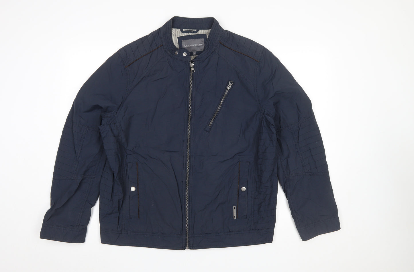 RJR John Rocha Men's Blue Biker Jacket Size L Cotton Nylon