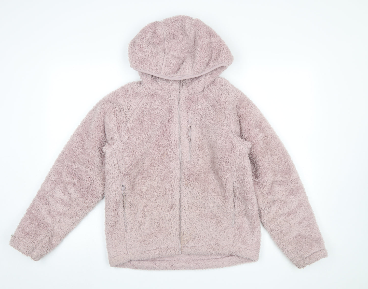 Uniqlo Women Pink Fleece Hooded Full Zip Jacket Size S