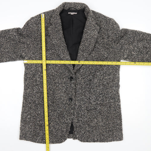 H&M Women Black Grey Tweed Wool Blend Single-Breasted Blazer Size 10