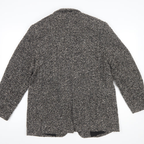 H&M Women Black Grey Tweed Wool Blend Single-Breasted Blazer Size 10