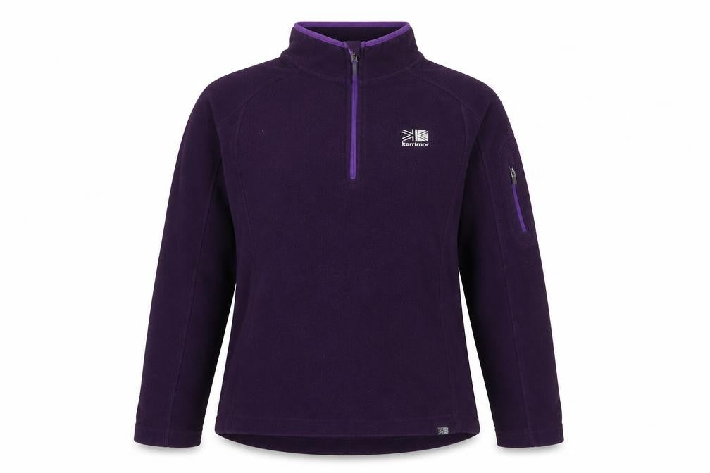 Front view of Karrimor women’s purple fleece pullover sweatshirt, size UK 12
