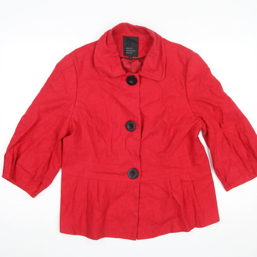 Betty Jackson Black Women's Red Linen Blend 3/4 Sleeve Blazer Size 16