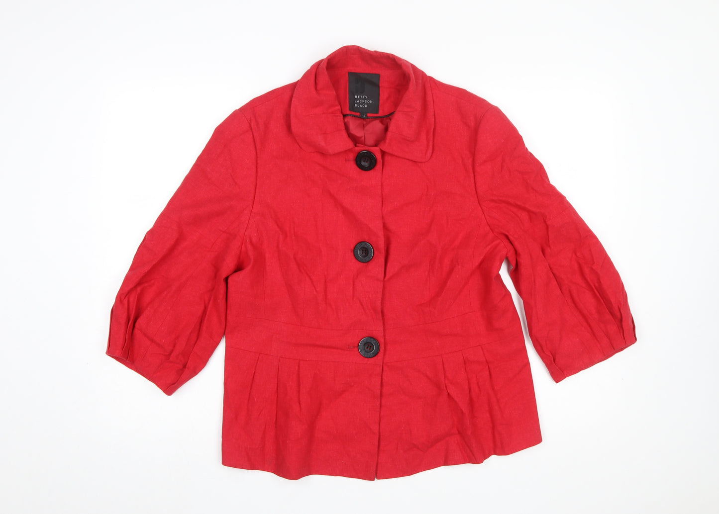 Betty Jackson Black Women's Red Linen Blend 3/4 Sleeve Blazer Size 16