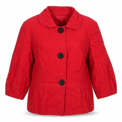 Betty Jackson Black Women's Red Linen Blend 3/4 Sleeve Blazer Size 16