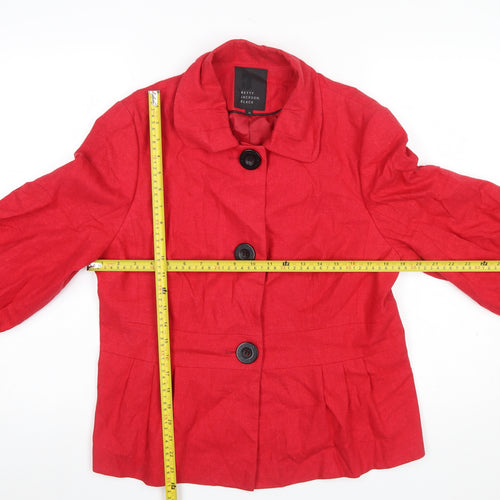 Betty Jackson Black Women's Red Linen Blend 3/4 Sleeve Blazer Size 16